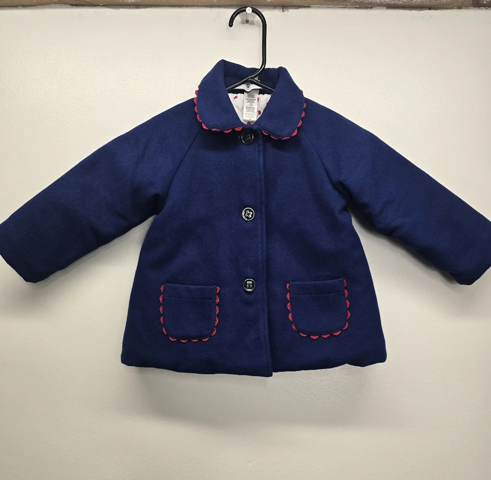 Little Me Navy Pea Coat Girls 24 Months 24M Bow Pockets Button Up